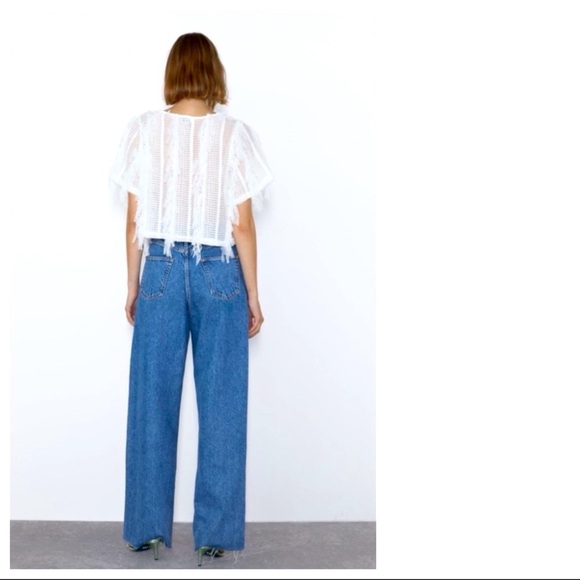 ZARA White Tulle Fringe Top EUC Slightly Cropped - Picture 5 of 7